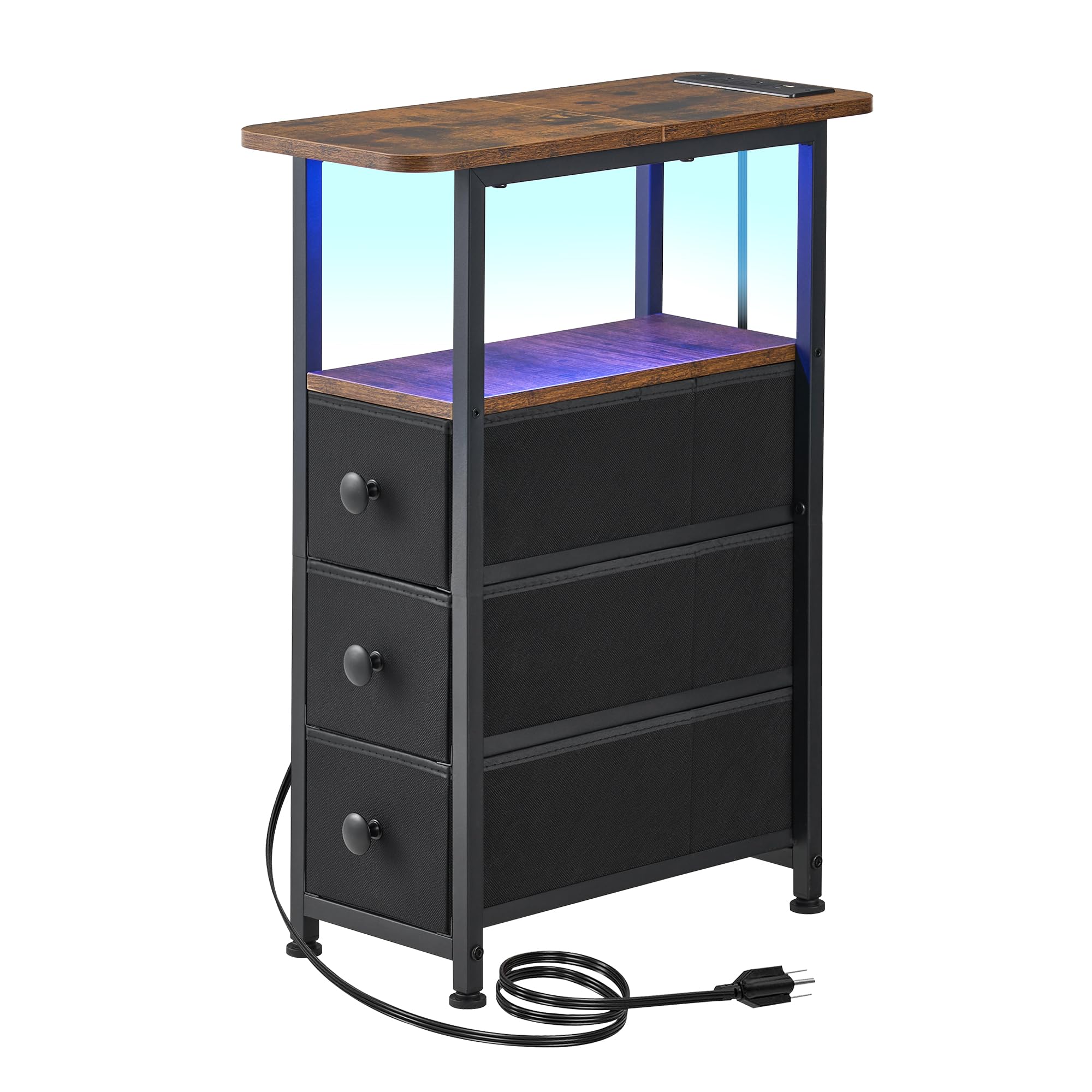 DALEMHOME narrow end table with charging station beside sofa powering devices