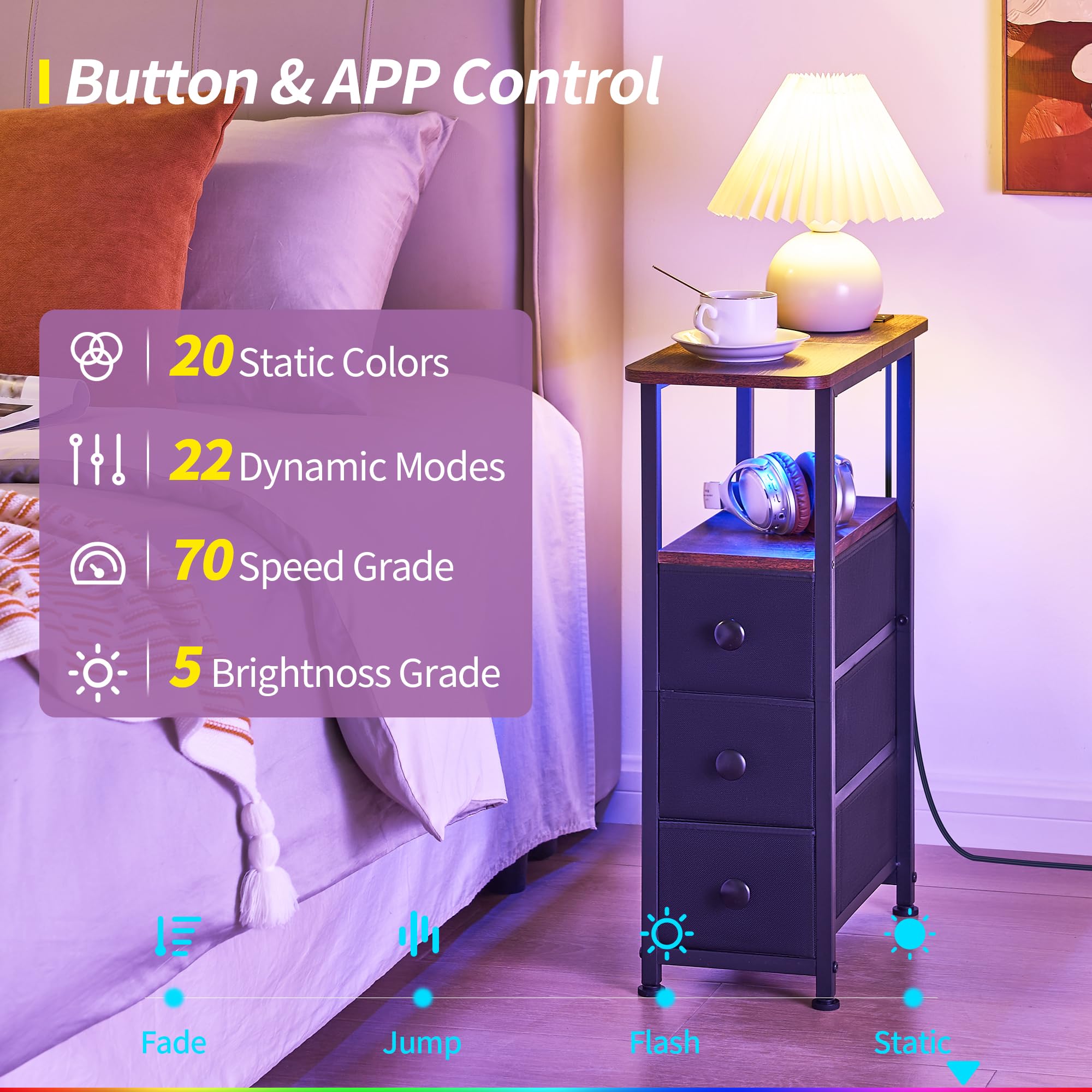 DALEMHOME nightstand featuring LED light strip for ambient evenings