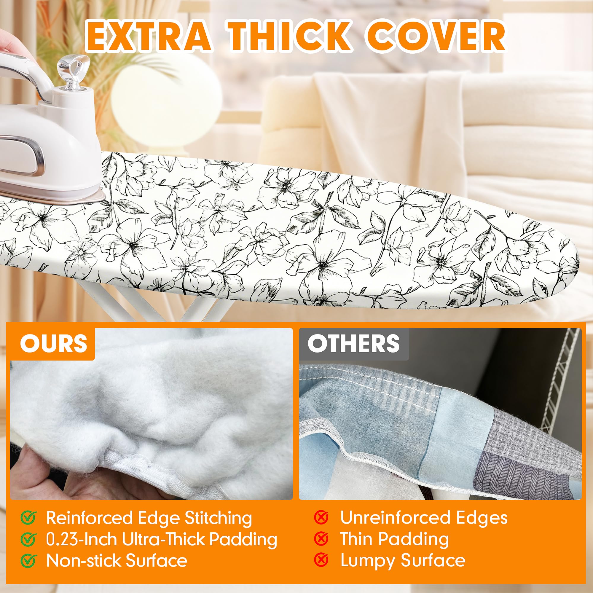 Dalykate extra-wide 18x49 cover fits large boards for stable ironing surface.