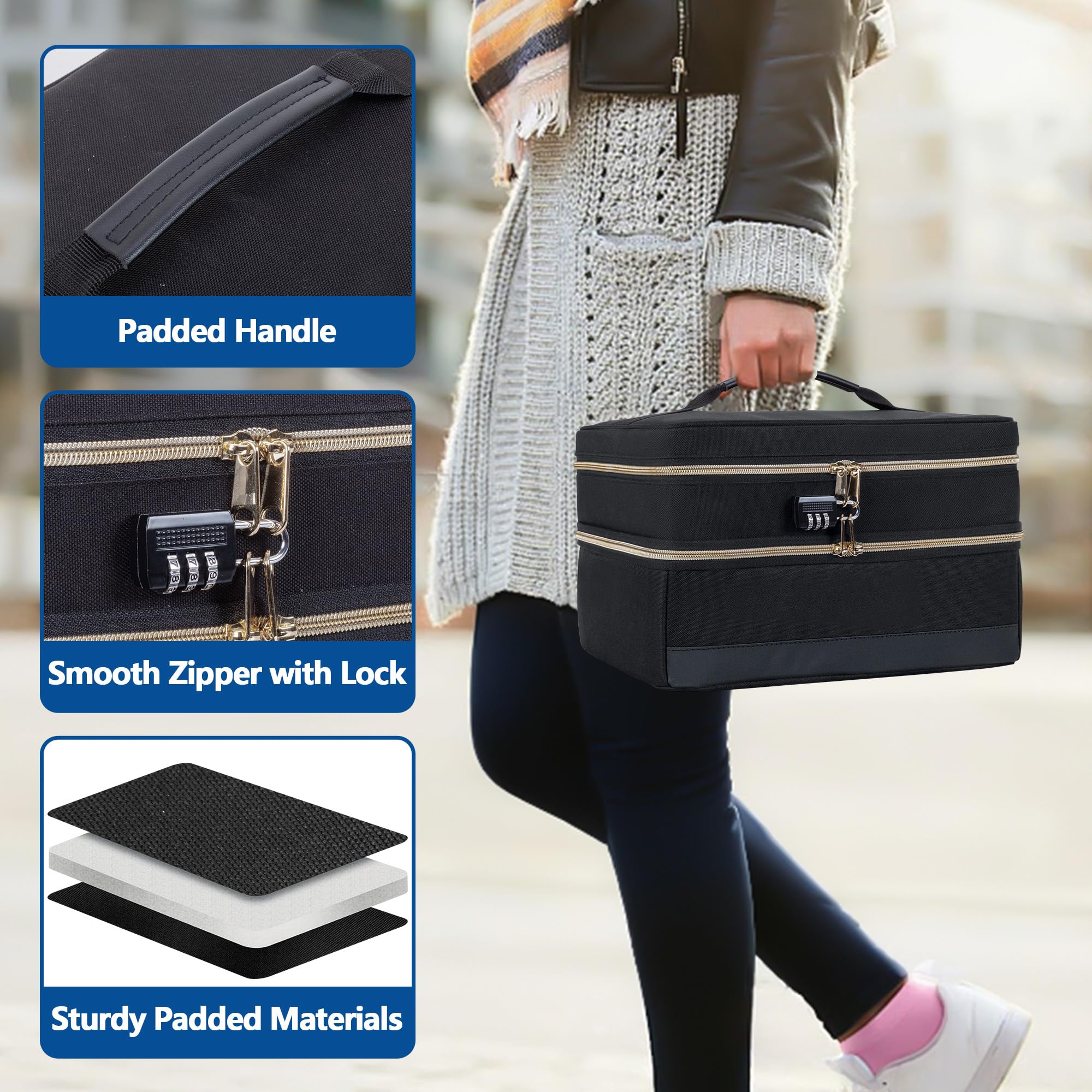 Damero classic black outer with gold zipper adds high-end style