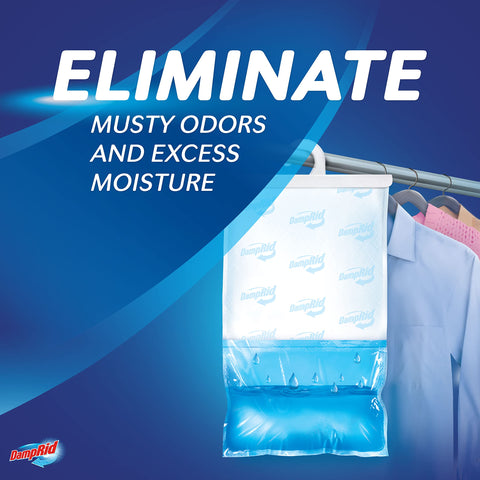DampRid 15.4-ounce hanging bags absorb moisture in laundry rooms.