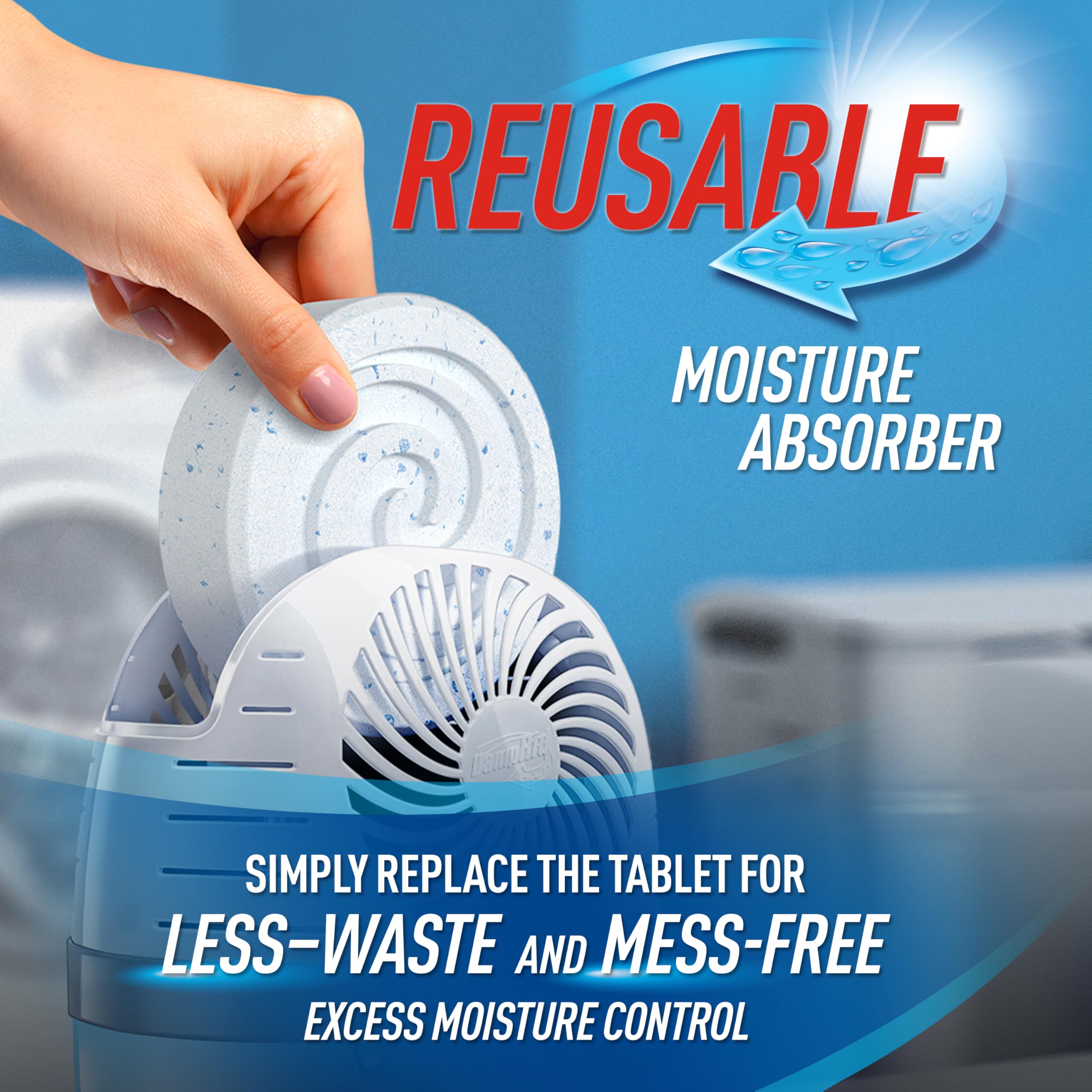 DampRid four drop-in tablets visible inside the moisture container.