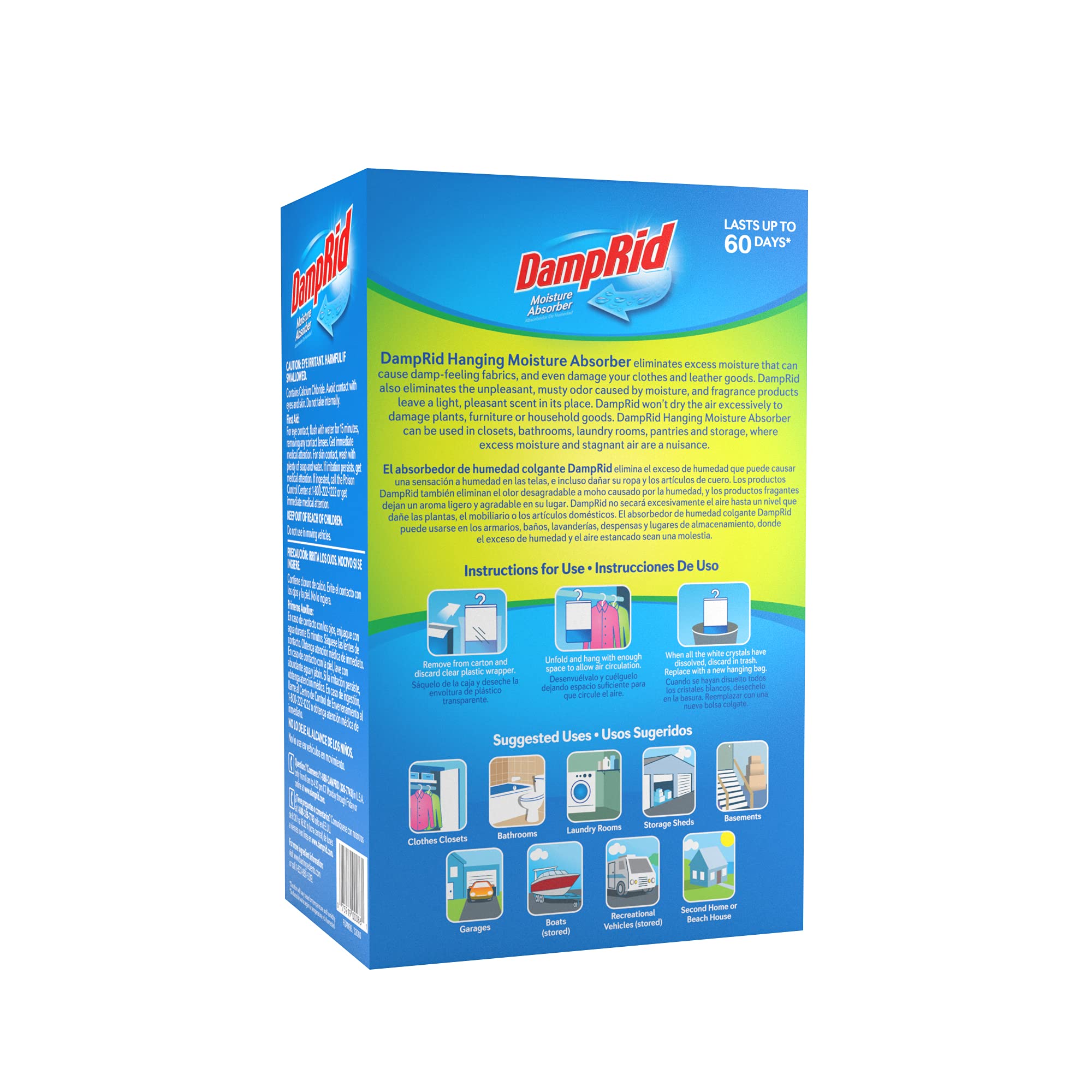 DampRid hanging bag in a closet reducing musty odors.