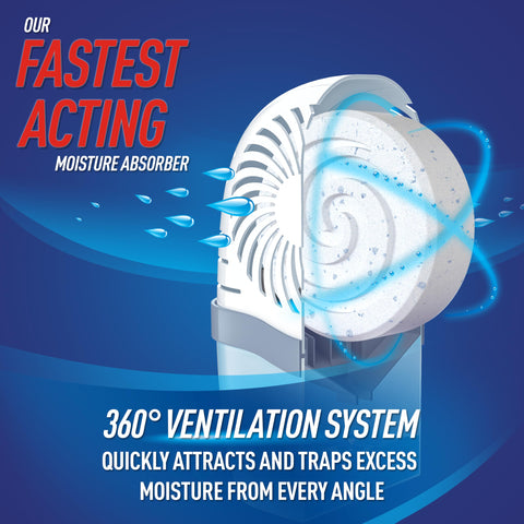 DampRid moisture absorber with reusable starter kit demonstrating non-electric humidity control.