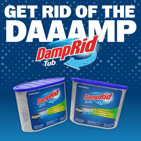 DampRid three-pack display highlights up to 60 days of freshness in spaces.