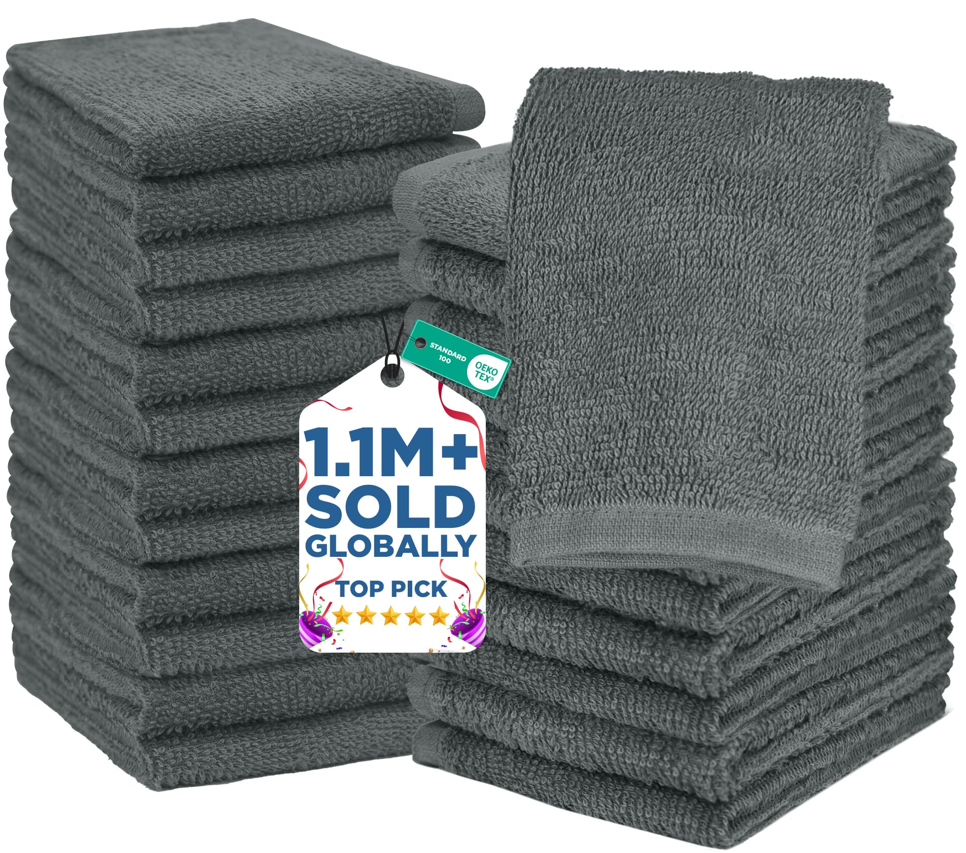 DAN RIVER 24-pack wash cloths front view highlights soft, absorbent 100% cotton material.