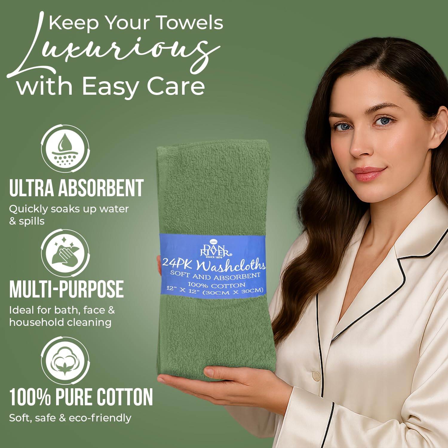 DAN RIVER wash cloths versatile for face, hands, and baby care