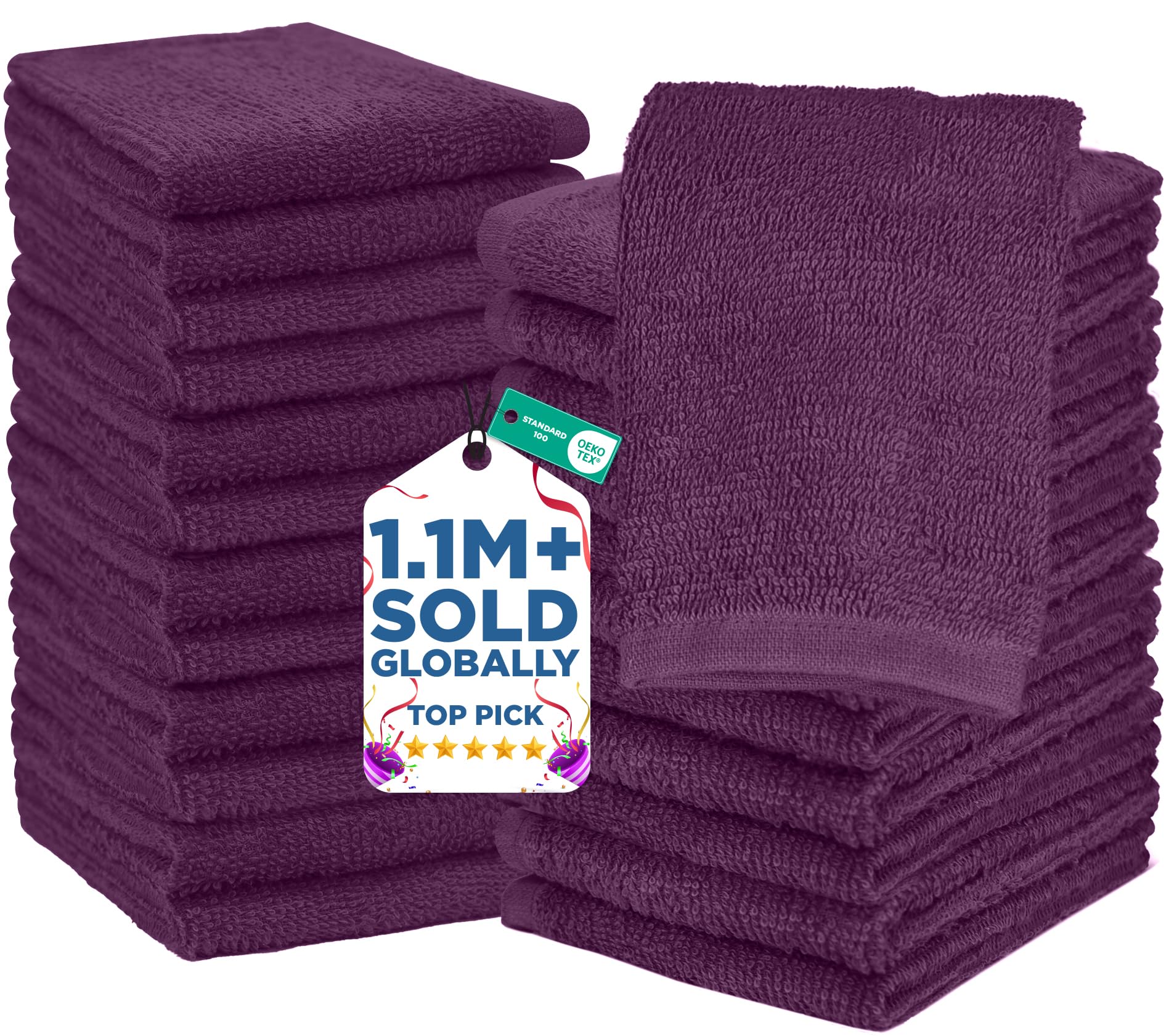 DAN RIVER 24-pack wash cloths in soft-absorbent texture ideal for daily face cleansing.