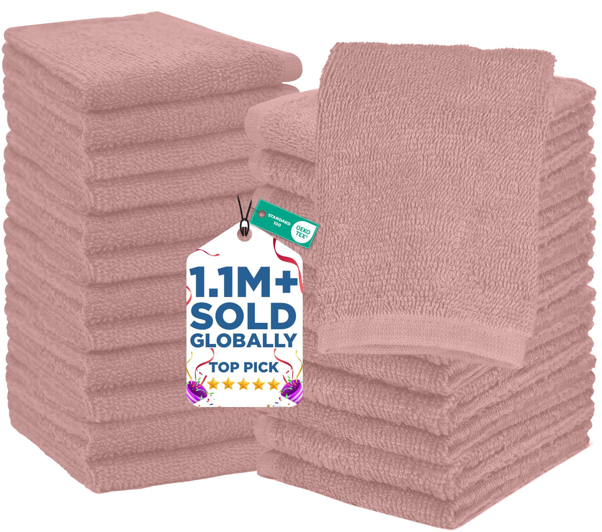 DAN RIVER dusty pink wash cloths show plush 100% cotton softness for bath time.