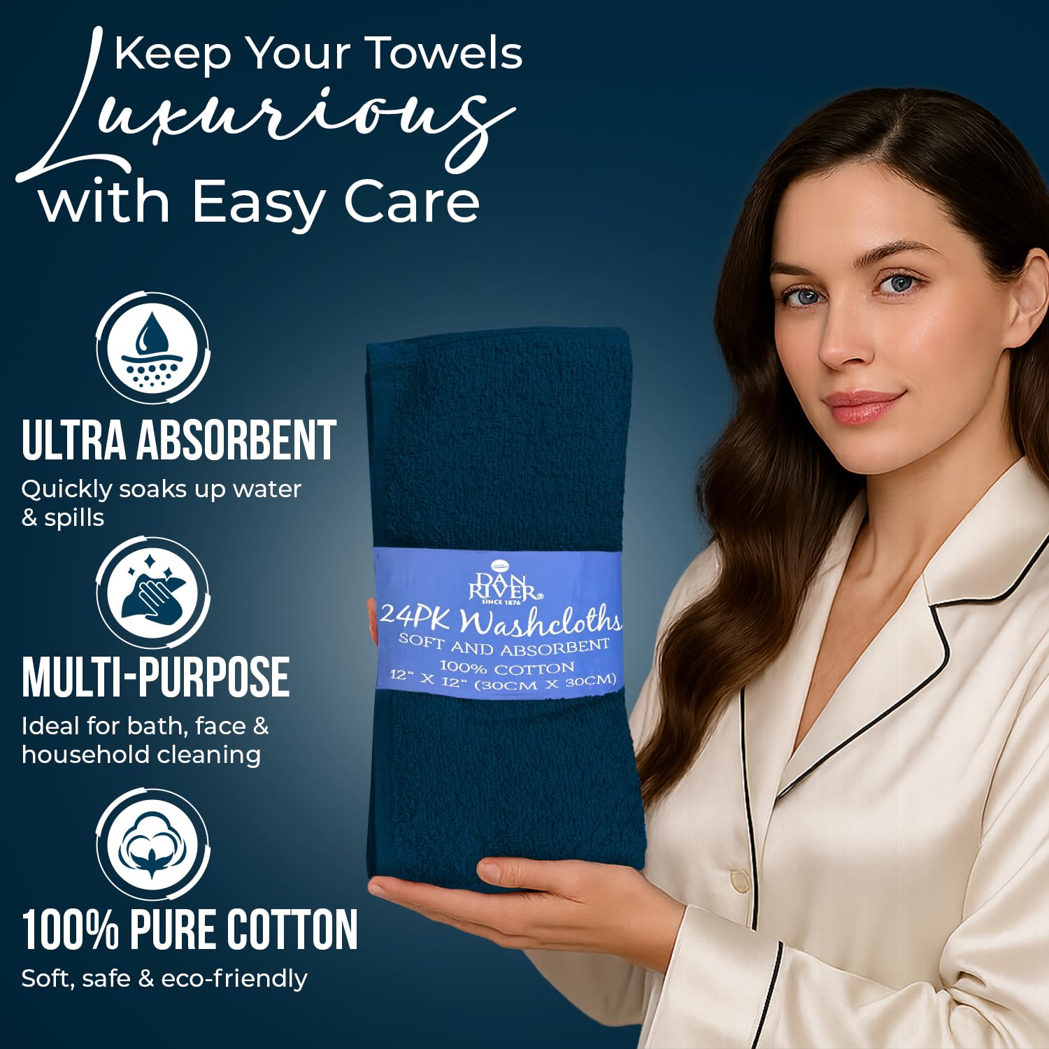 DAN RIVER 24-pack wash cloths in travel kit for gym and on-the-go use.