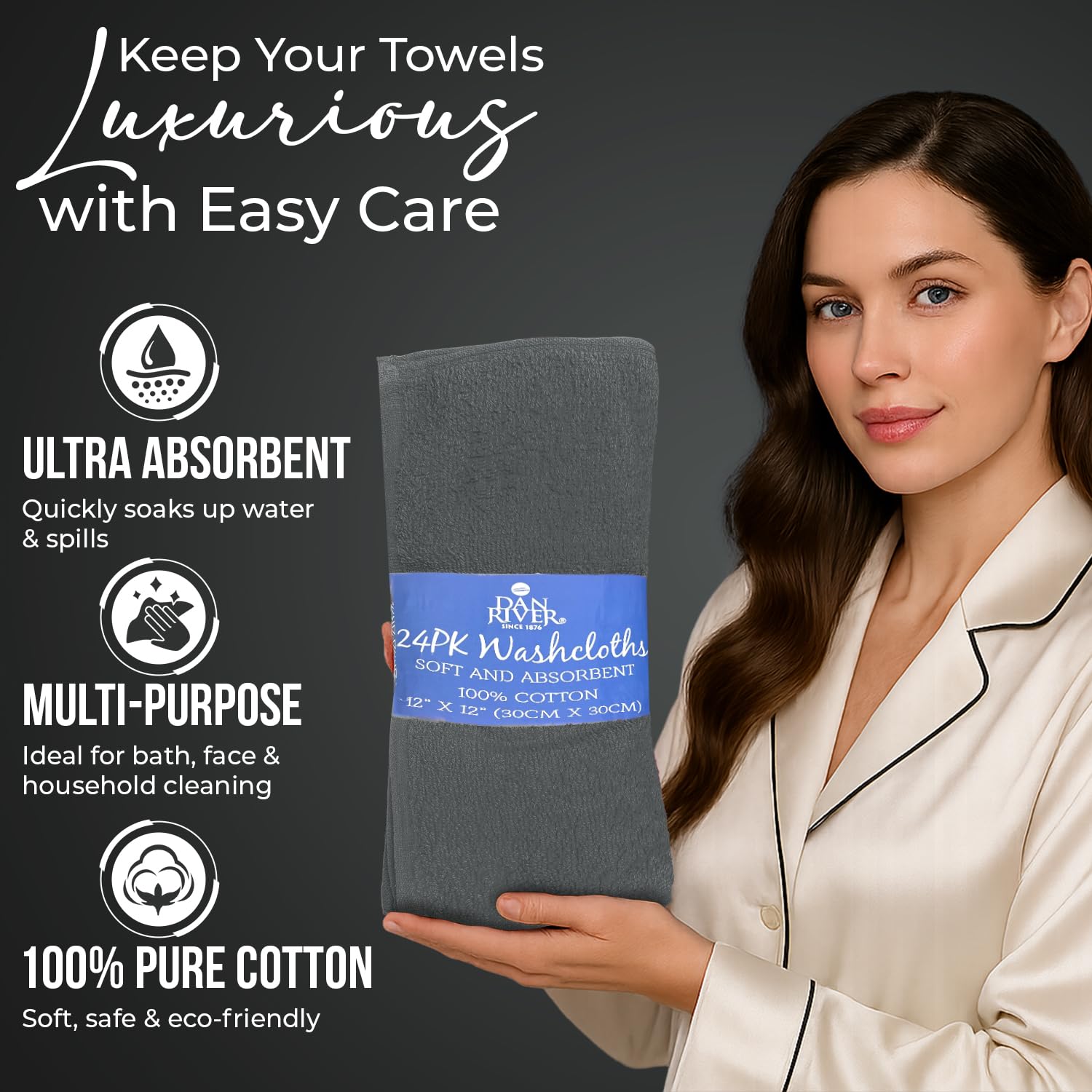 DAN RIVER gray wash cloths on bathroom counter highlight versatile multipurpose use.