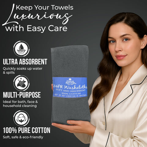 DAN RIVER gray wash cloths on bathroom counter highlight versatile multipurpose use.