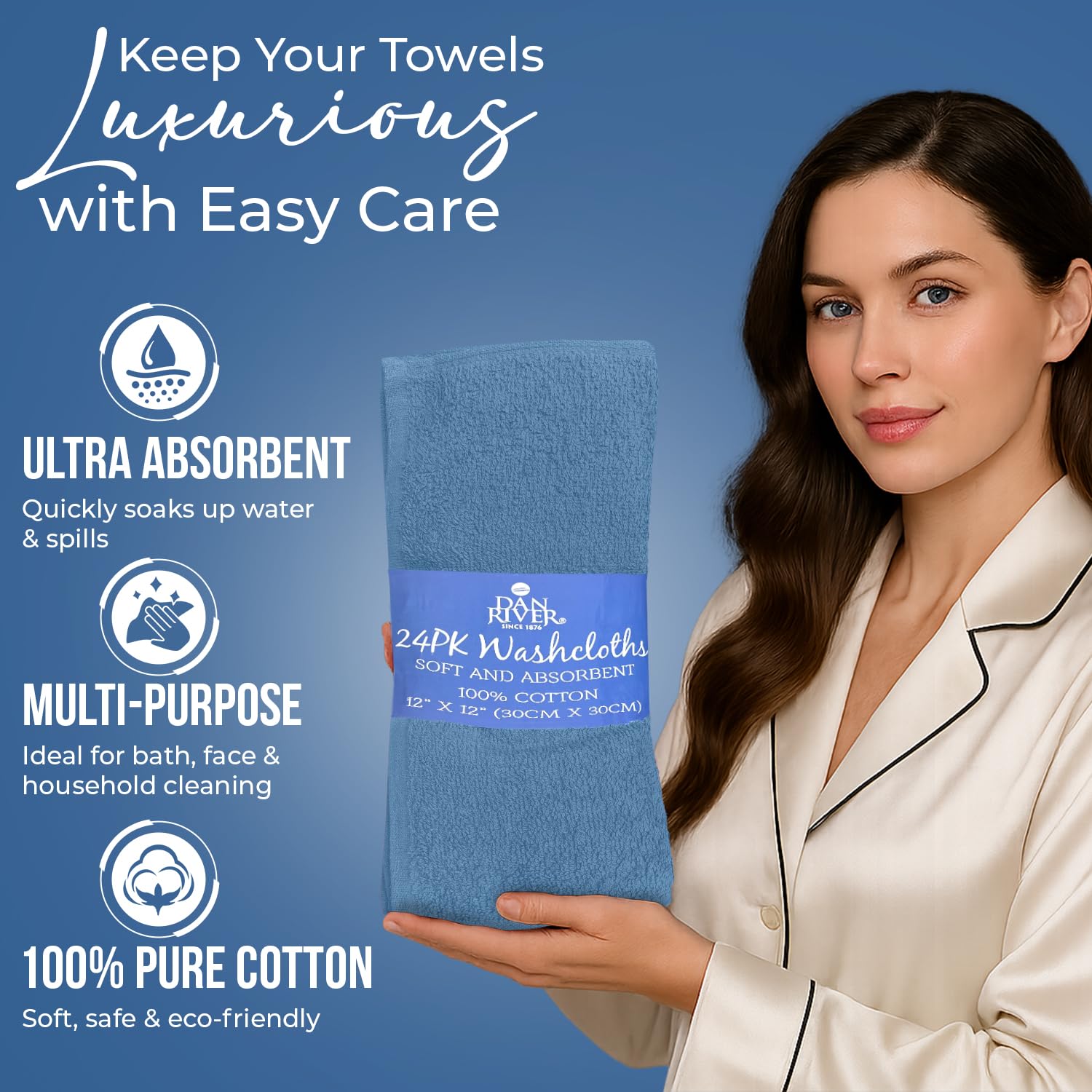 DAN RIVER multi-purpose wash cloths for home, gym, travel