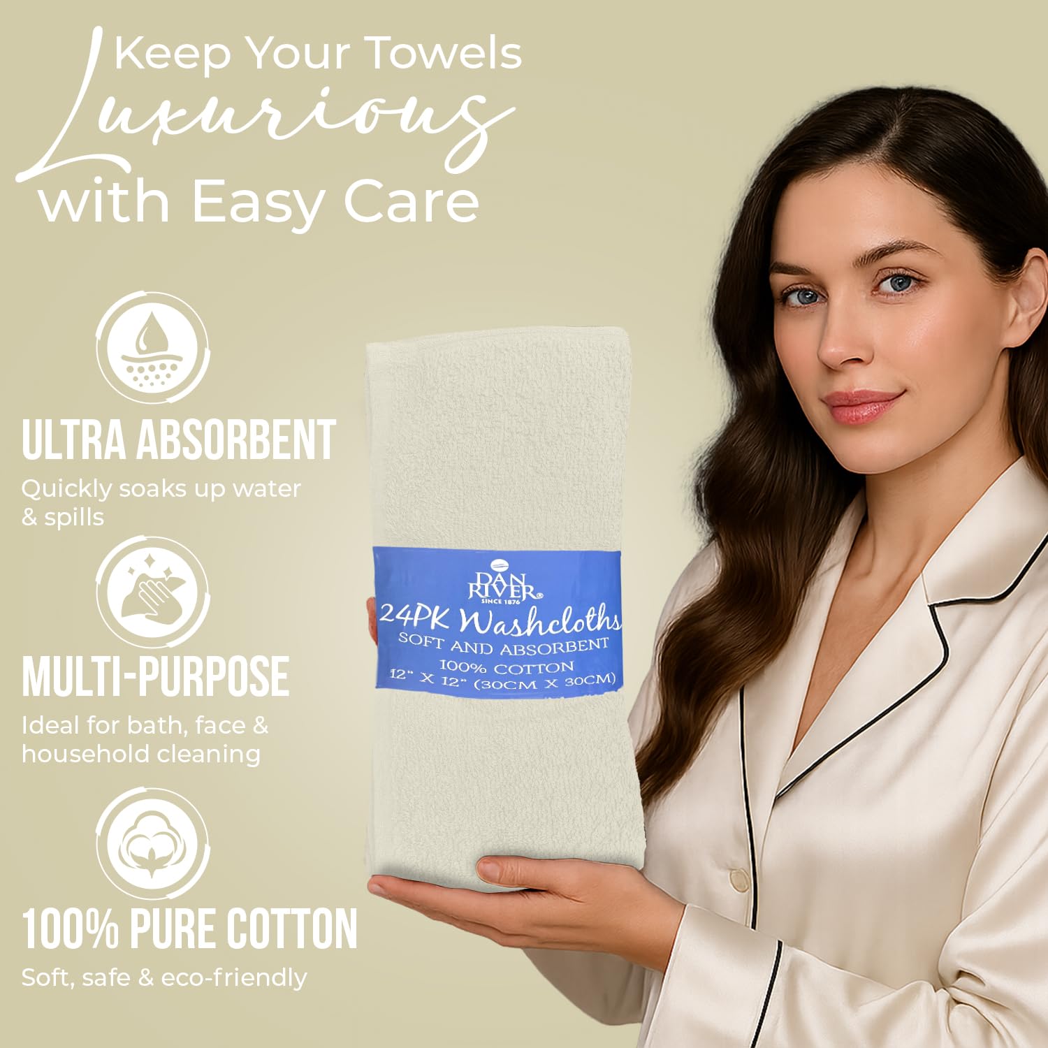 DAN RIVER multi-purpose wash cloths for face, hands, and baby care.