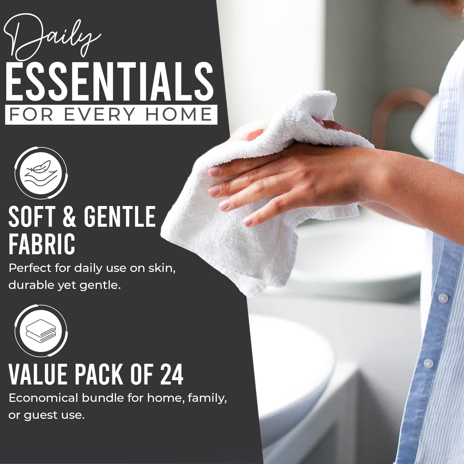 Dan River charcoal washcloth pack 3: multi-purpose cloths for face and hands