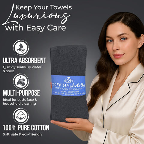 Dan River charcoal washcloth pack 4: color-fast fabric resisting fading