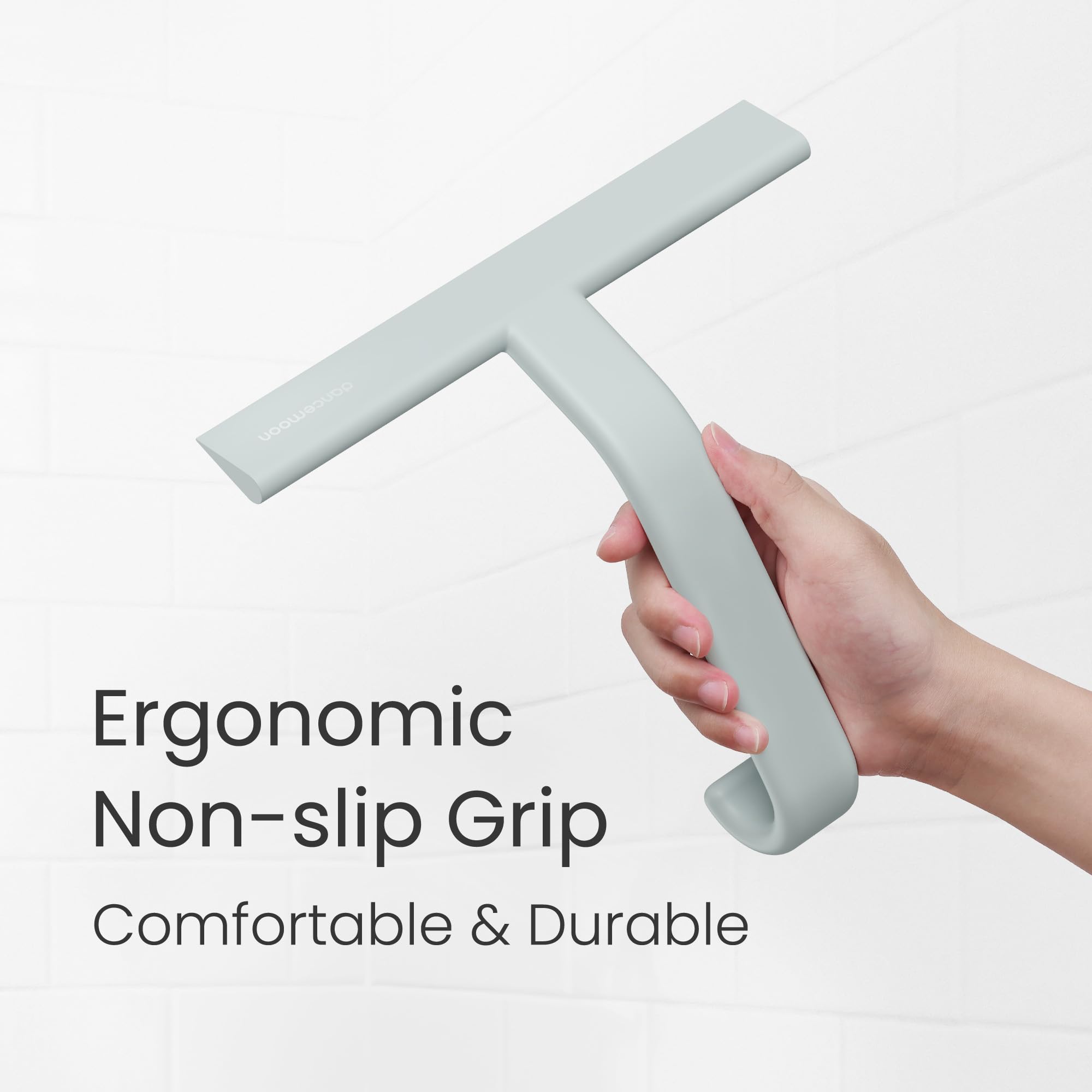 dancemoon JustHang wide blade covers showers, mirrors, and tiles efficiently.