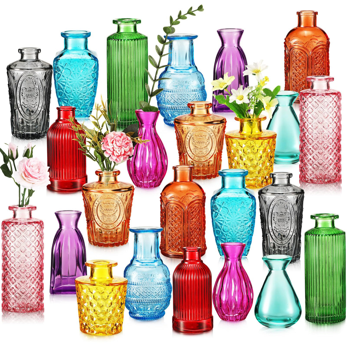 Dandat colorful glass vases set for vibrant centerpieces and easy home decor.