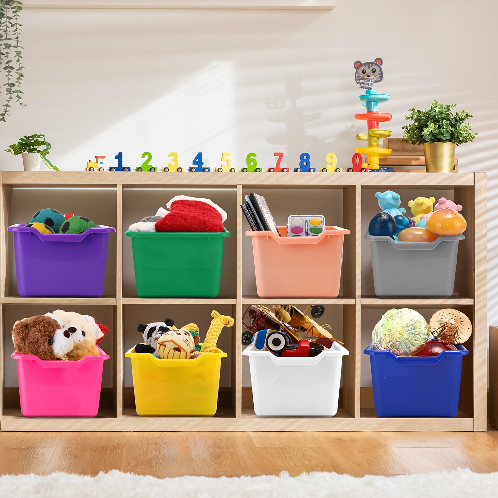 Dandat versatile bins suit home, daycare, and classroom environments.