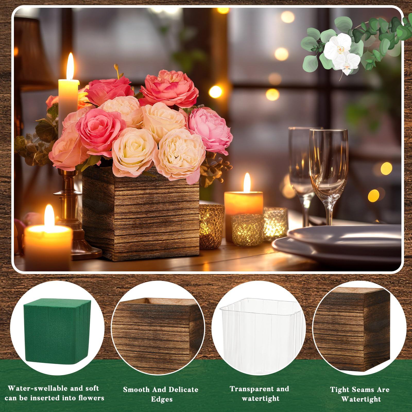 Dandat floral foam blocks cuttable to fit arrangements.