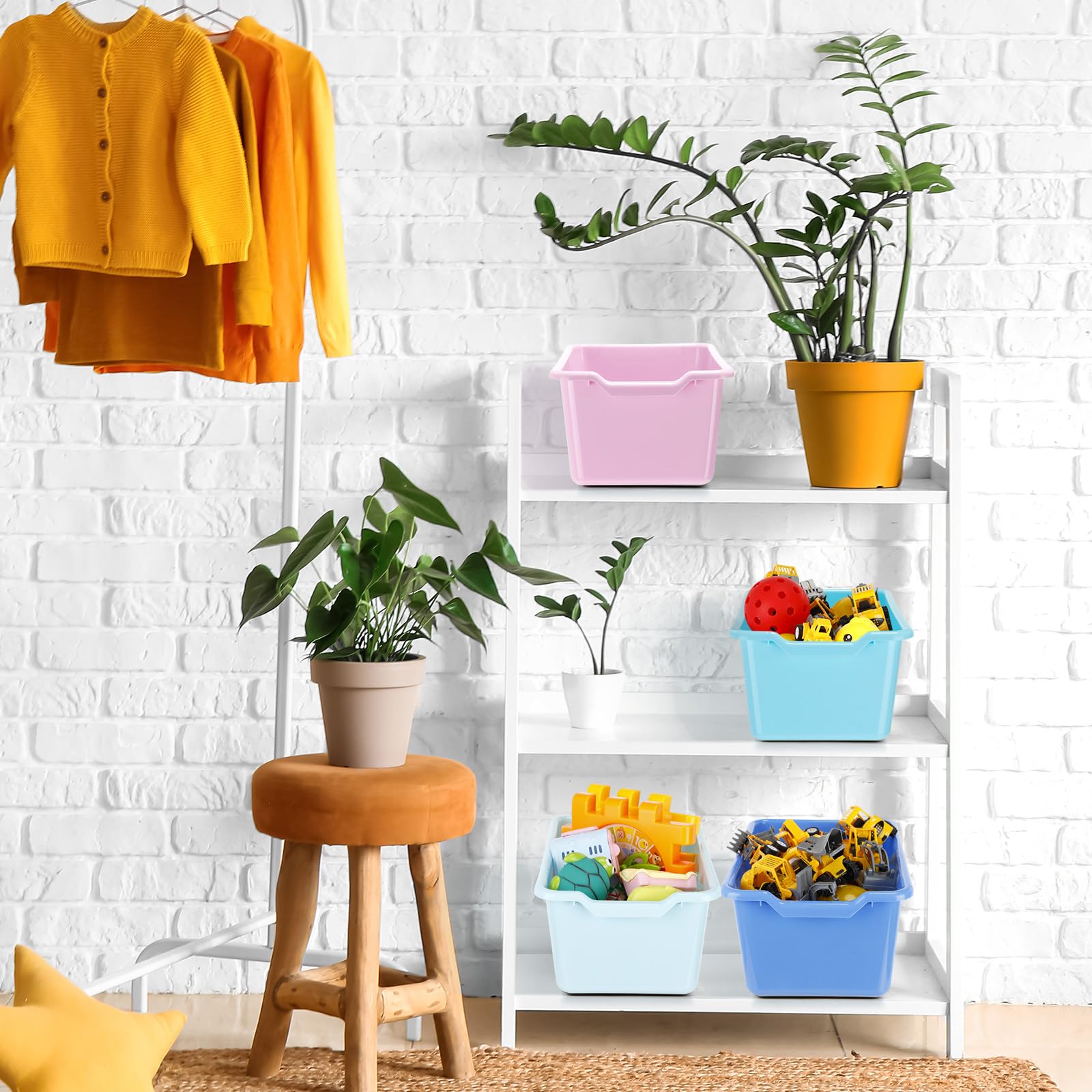 Dandat nursery bin set in pastel tones encourages early organization habits.
