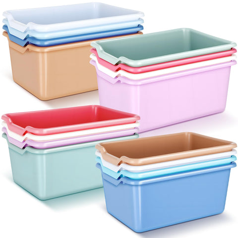Dandat pastel book bin with scoop-front design keeps classroom books neatly organized and accessible.