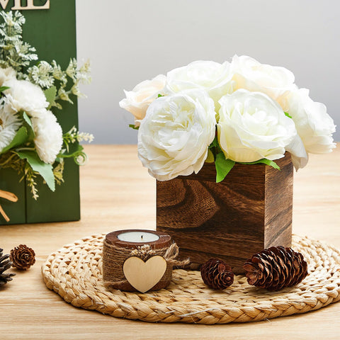 Dandat rustic square vase centerpiece showing natural wood charm.