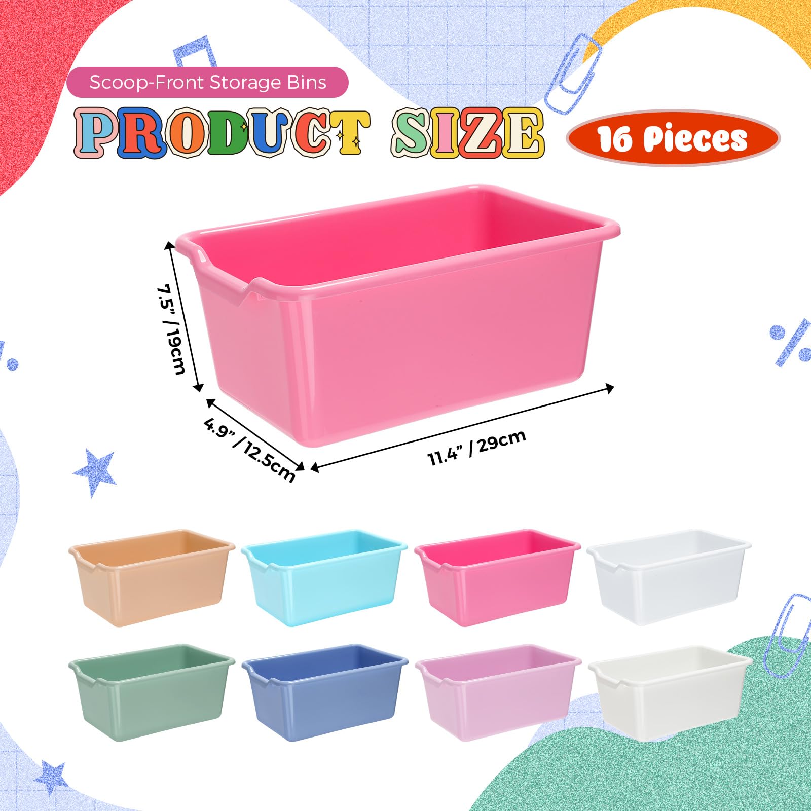 Dandat stackable cubby bin in pastel colors saves shelf space and promotes tidy use.
