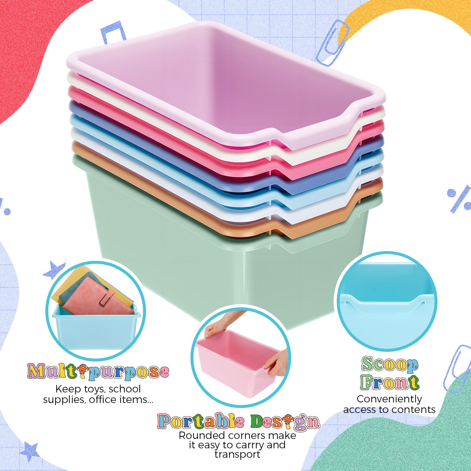 Dandat toy storage bin with rounded corners for safe, kid-friendly organization.