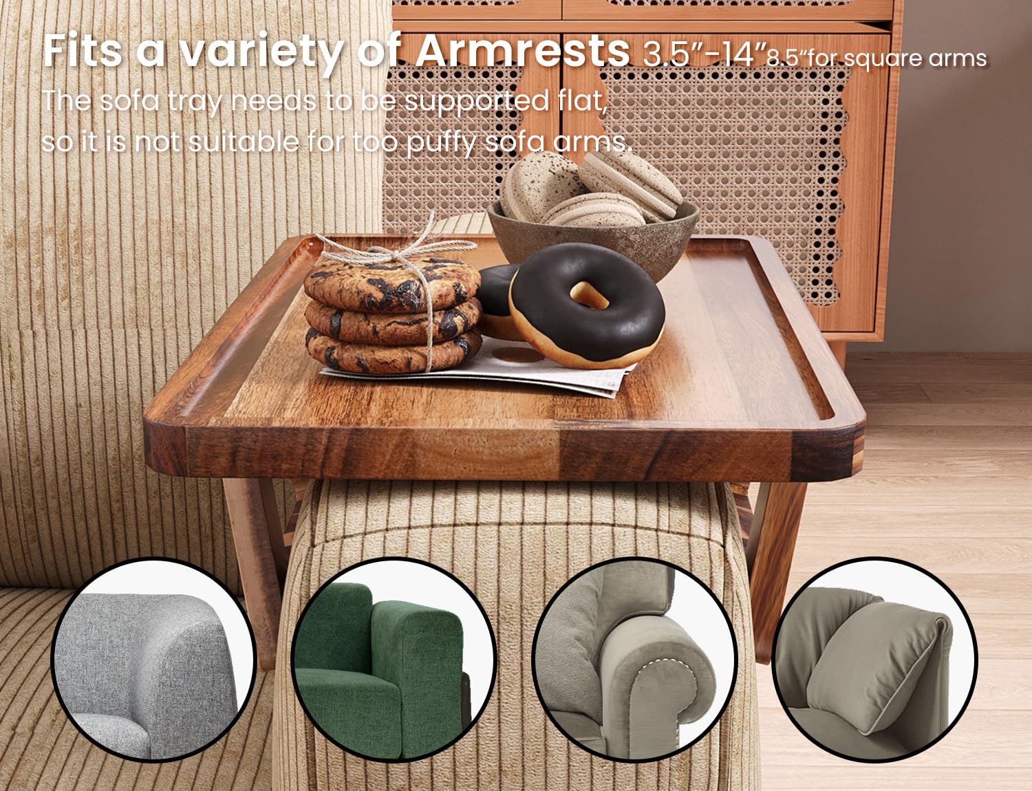 Natural acacia finish adds warm, elegant style to living spaces.
