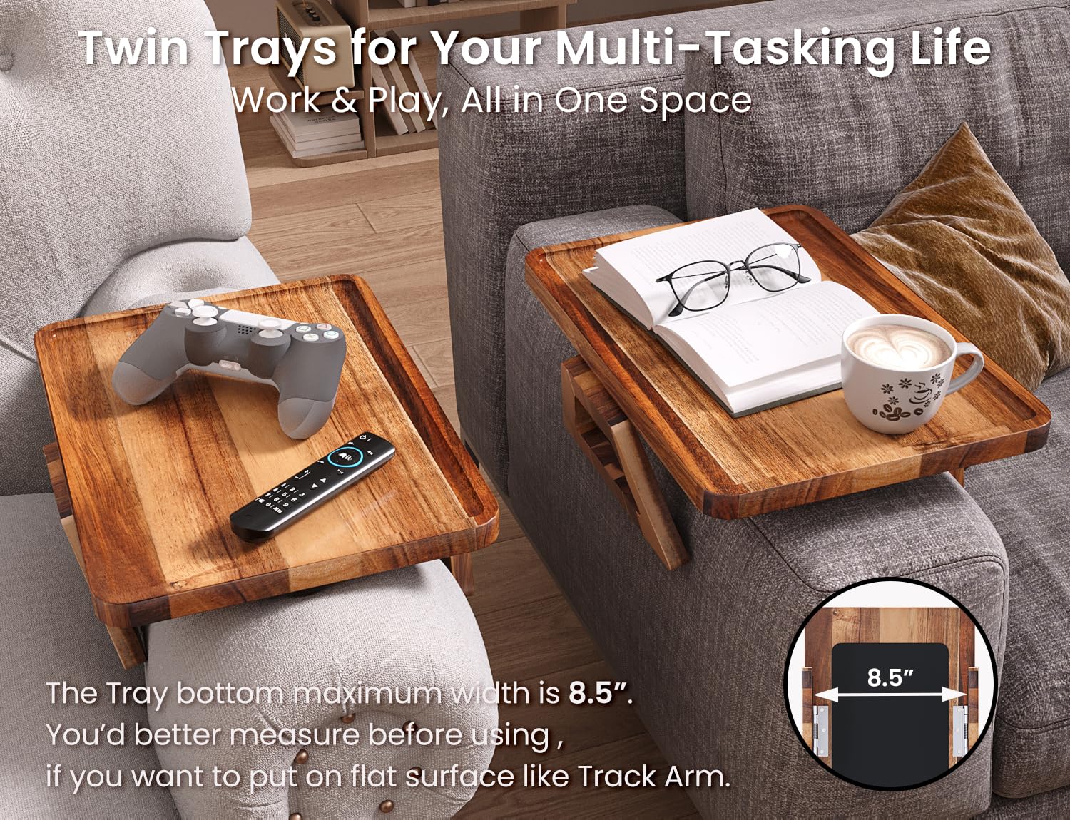 Non-slip pad design keeps the tray from tipping or sliding.
