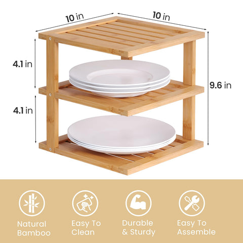 Danfoxer bamboo corner shelf pantry spice rack declutters countertops.