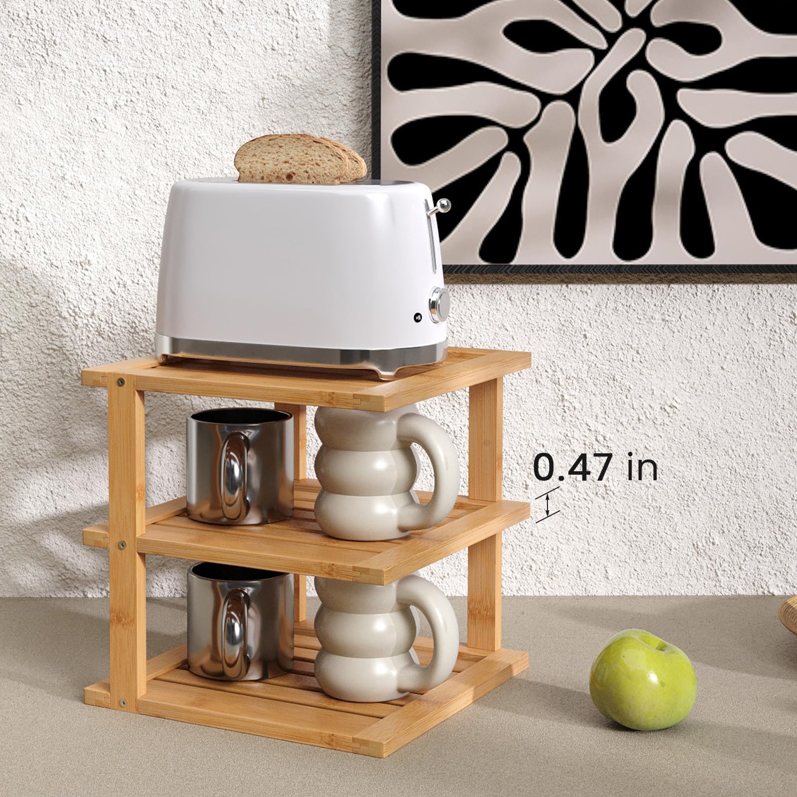 Danfoxer bamboo corner shelf plate organizer keeps dishes neatly displayed.