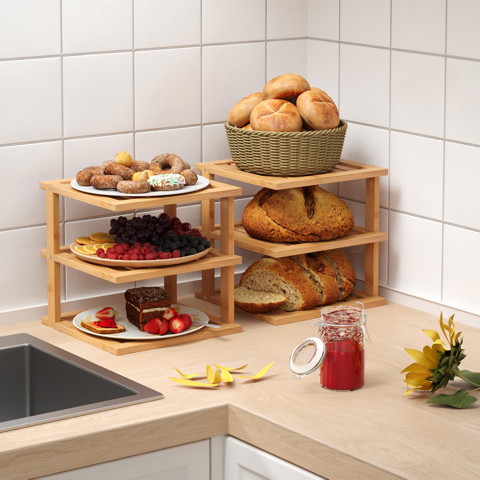 Danfoxer bamboo corner shelf sturdy construction supports heavy bowls.