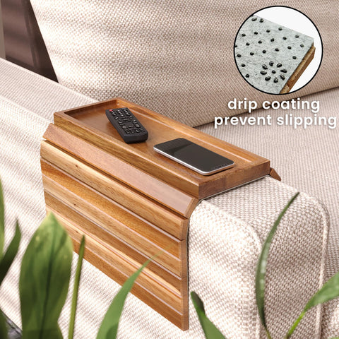 Danfoxer non-slip base pad secures tray on armrests during use.