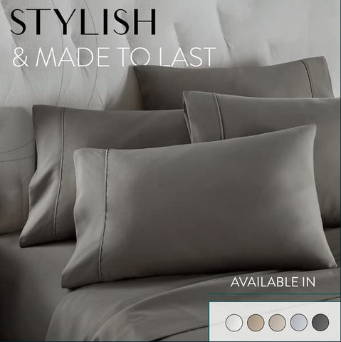 Danjor Linens gray bedding ensemble complements modern decor and resilience.