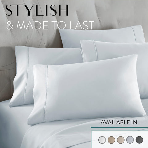 Danjor Linens ice blue deep-pocket detail on mattress