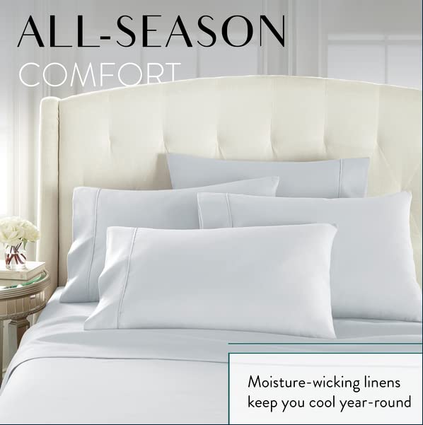 Danjor Linens ice blue fabric closeup emphasizes durable machine washable material