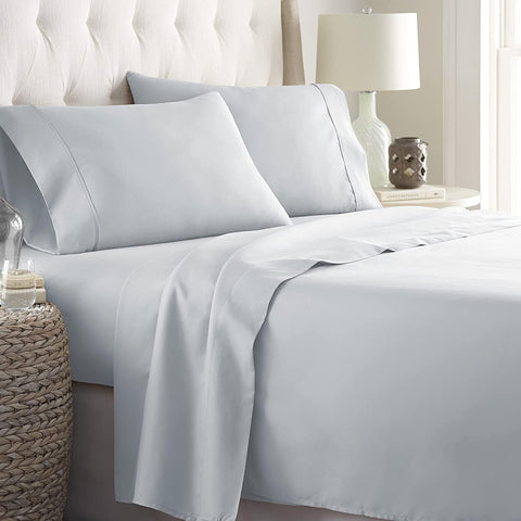 Danjor Linens ice blue queen flat sheet shows breathable, cooling comfort