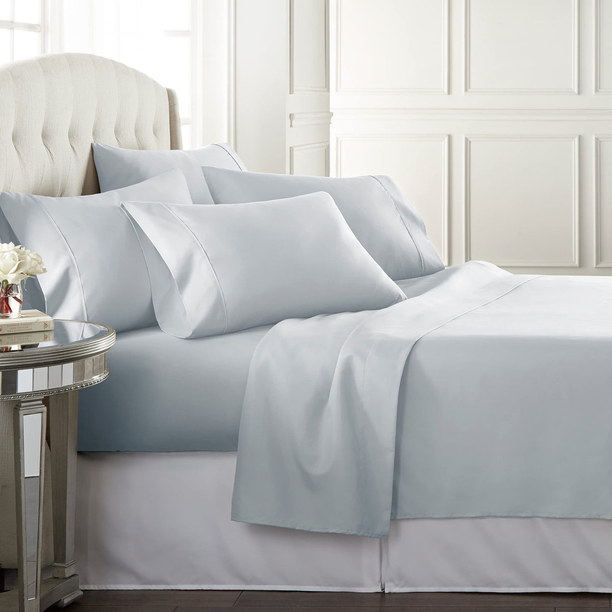 Danjor Linens king ice blue flat sheet shows breathable cooling for hot sleepers