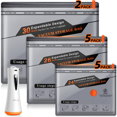 DANNARY vacuum bags with rechargeable pump shown for easy travel packing.