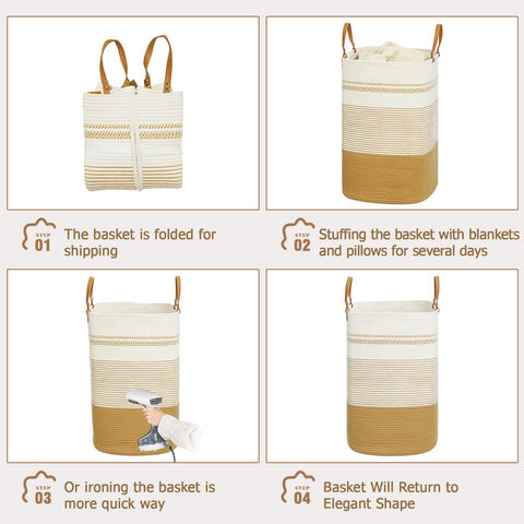 Danpinera cotton-weave decorative hamper enhances room decor.