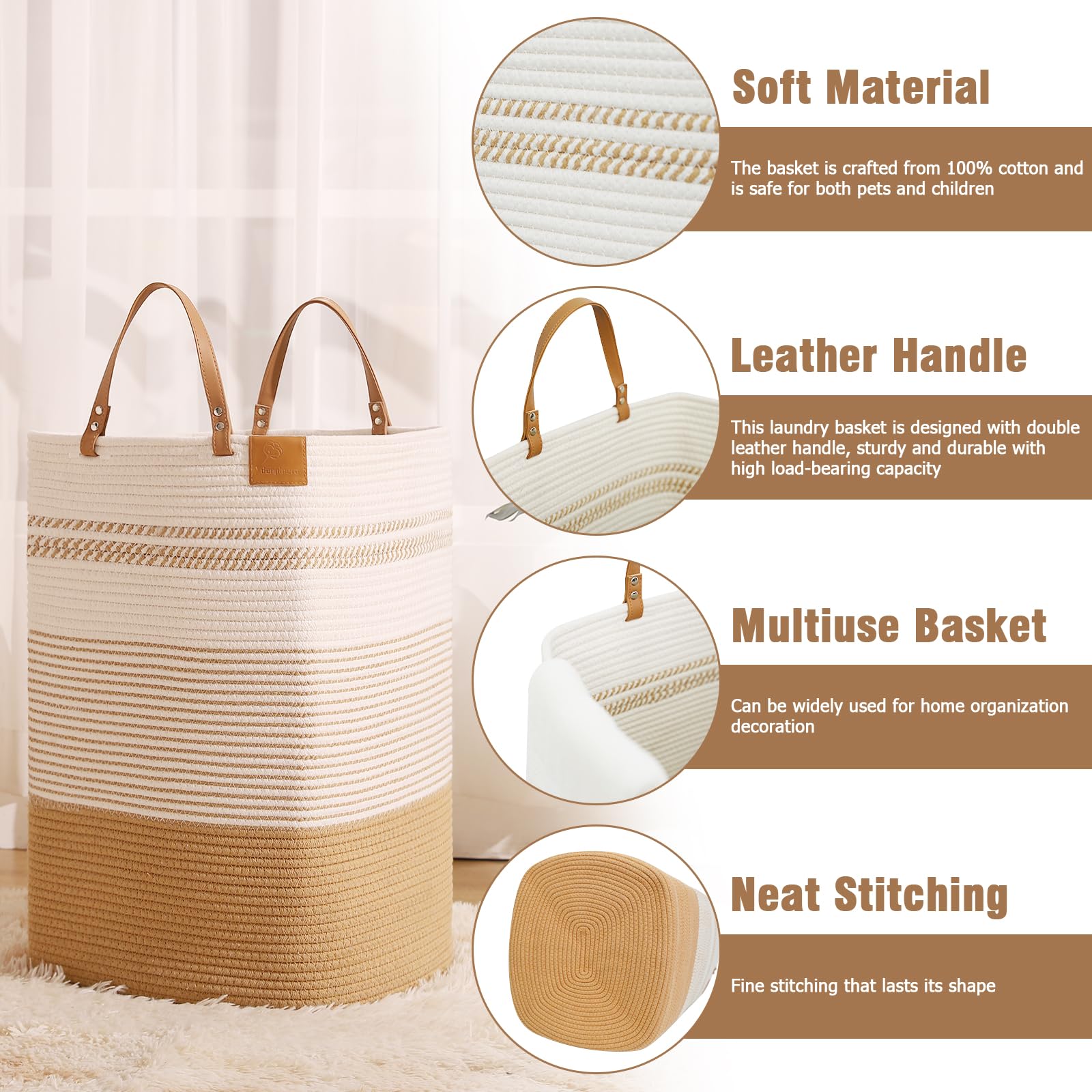 Danpinera close-up showing leather handles for easy lifting and durable construction.