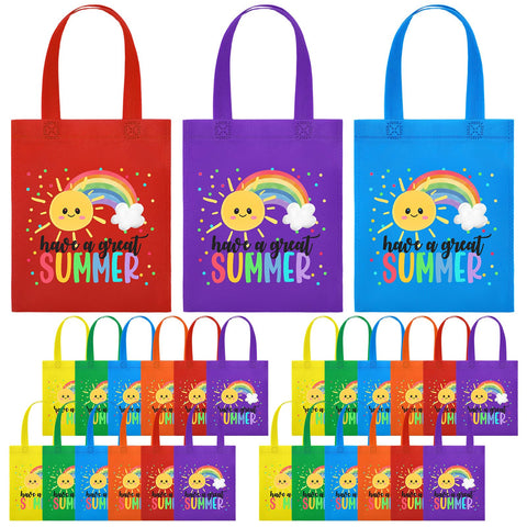 Dansydaisy rainbow non-woven gift bags in six colors, ideal for party favors.