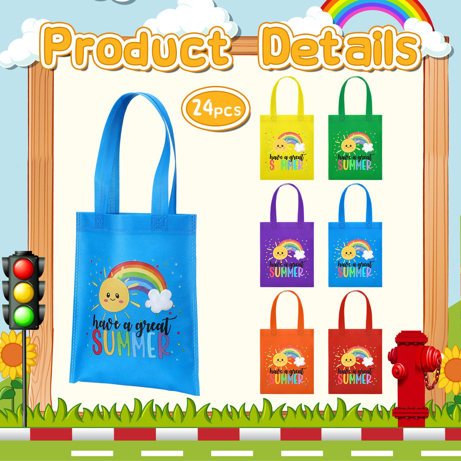Dansydaisy reusable rainbow tote bags suitable for events, shopping, and DIY.