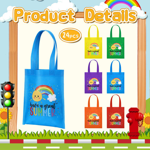 Dansydaisy reusable rainbow tote bags suitable for events, shopping, and DIY.