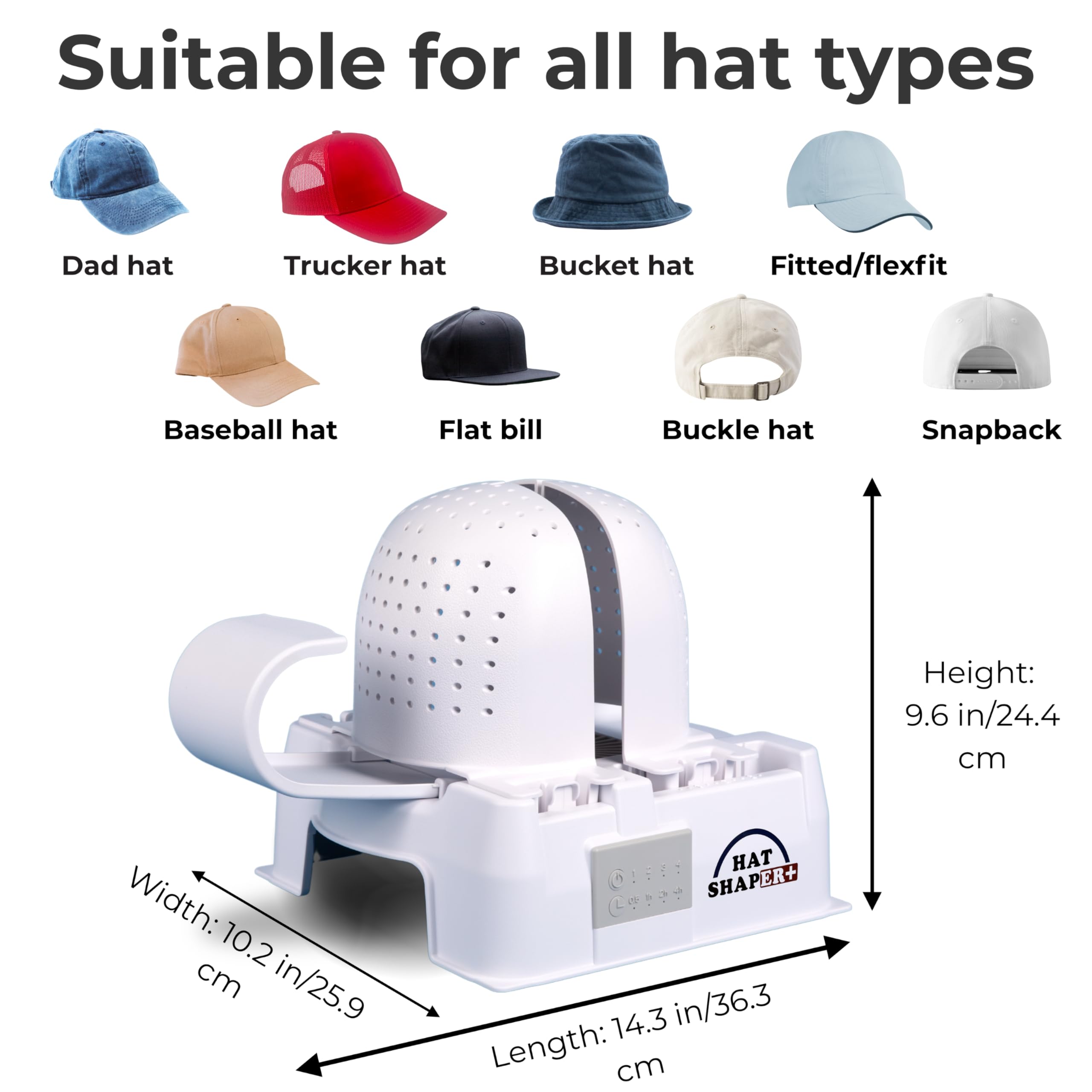 DANYCO Hat Shaper demonstrates universal fit across snapbacks, curved brims, and fitted hats.