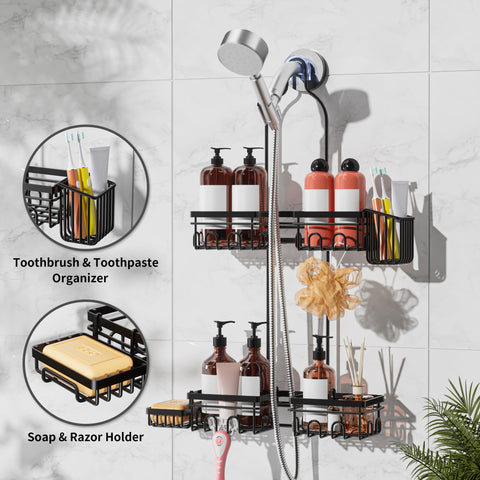 Daoun caddy provides two tiers and four baskets for toiletries.