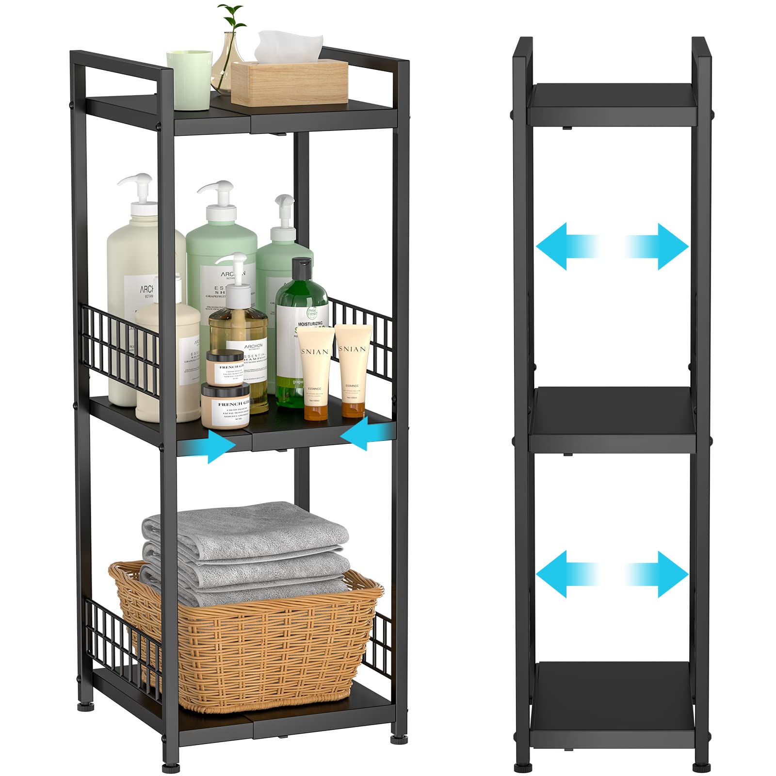 DAOUTIME 3-tier expandable shelf from the front view showing extended storage width.