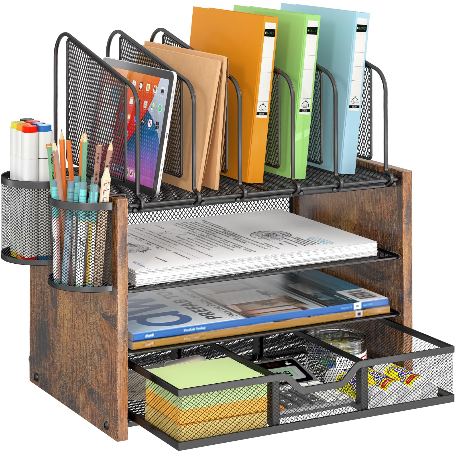 DAOUTIME 4-Tier mesh desk organizer keeping files organized clearly.